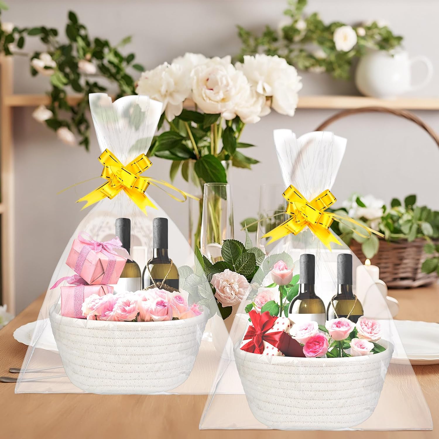 Tatuo 6 juegos de cestas de regalo, canastas vacías de algodón tejido a granel con bolsas, cintas, conejo, dulces, huevos de Pascua, cesta para