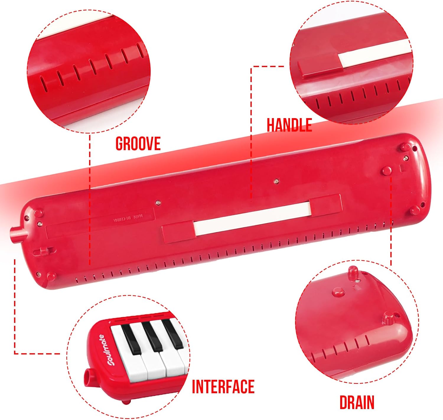 Soulmate Instrumento melódico de 32 teclas para niños, teclado de piano de aire, melódica soprano con tubos largos suaves, boquillas cortas y bolsa