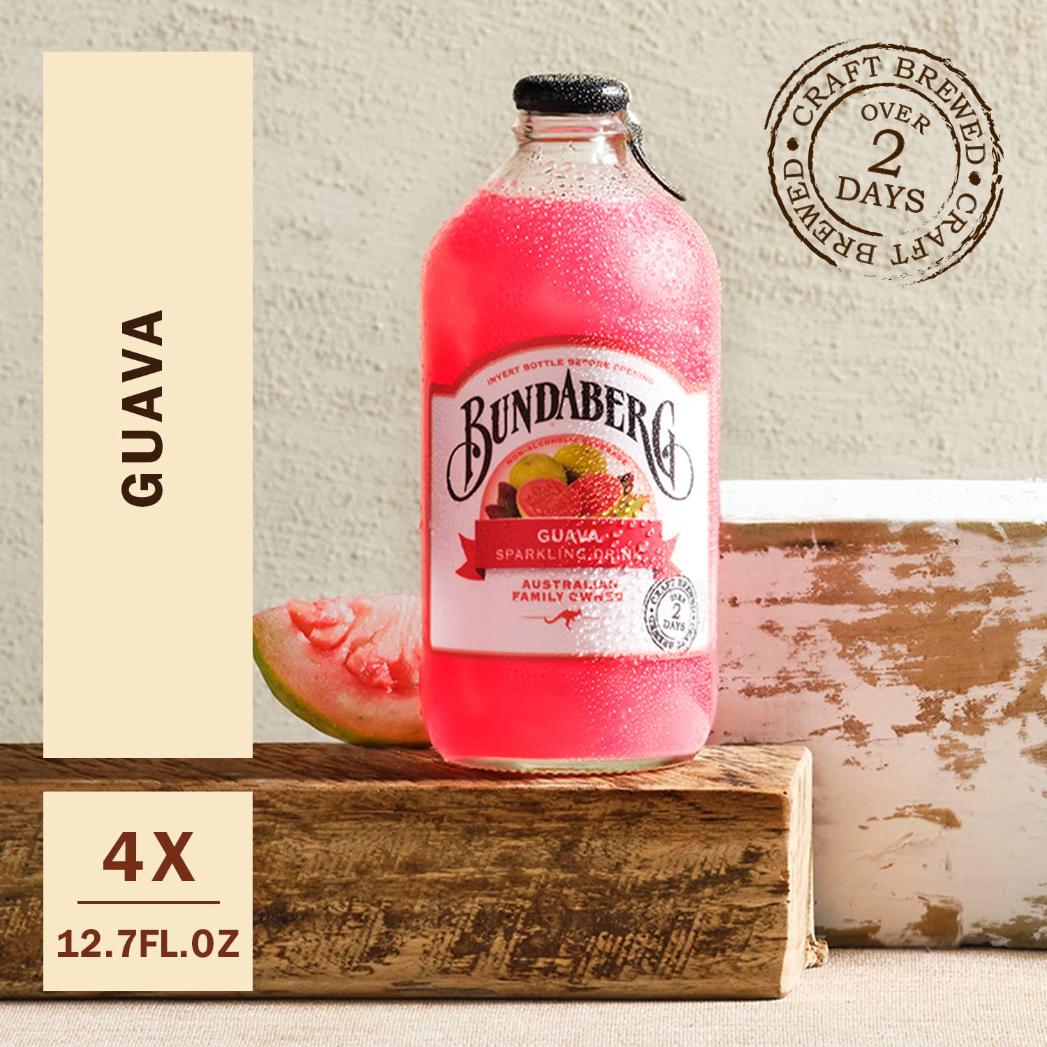 Bundaberg Bebida de frutas espumosas, guayaba, 12.7 onzas líquidas, 4 unidades