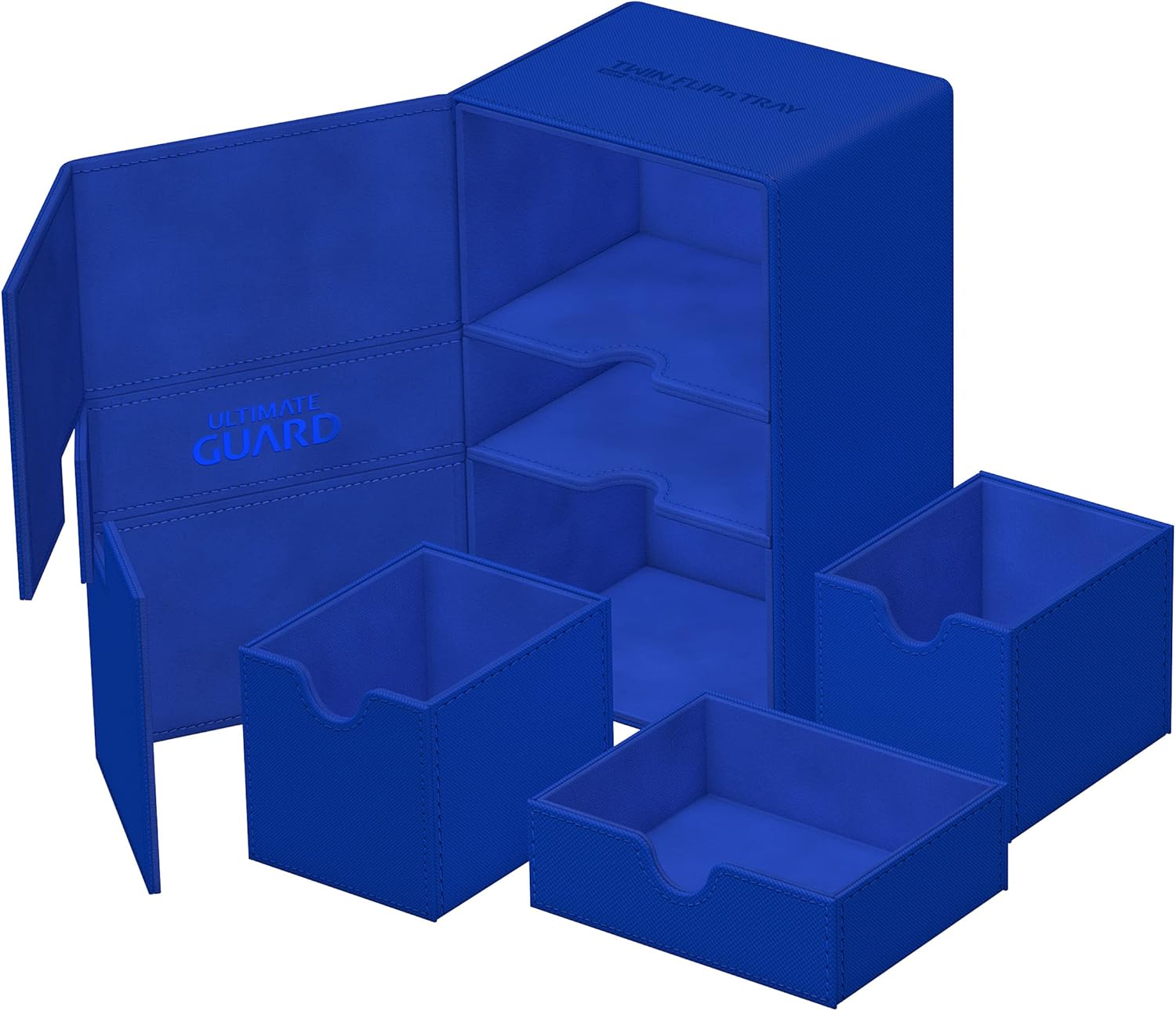 Ultimate Guard Flip ‘n’ Tray – Funda para 160 tarjetas TCG de doble manga + bandeja de dados, color azul, cierre magnético independiente y forro