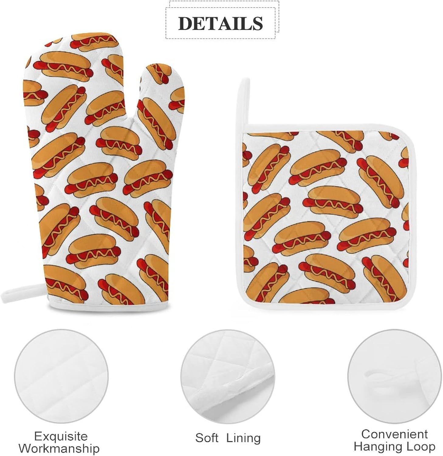 Juego de 4 manoplas de horno y soportes para ollas para perros calientes, resistentes al calor, guantes antideslizantes, decoración de cocina para
