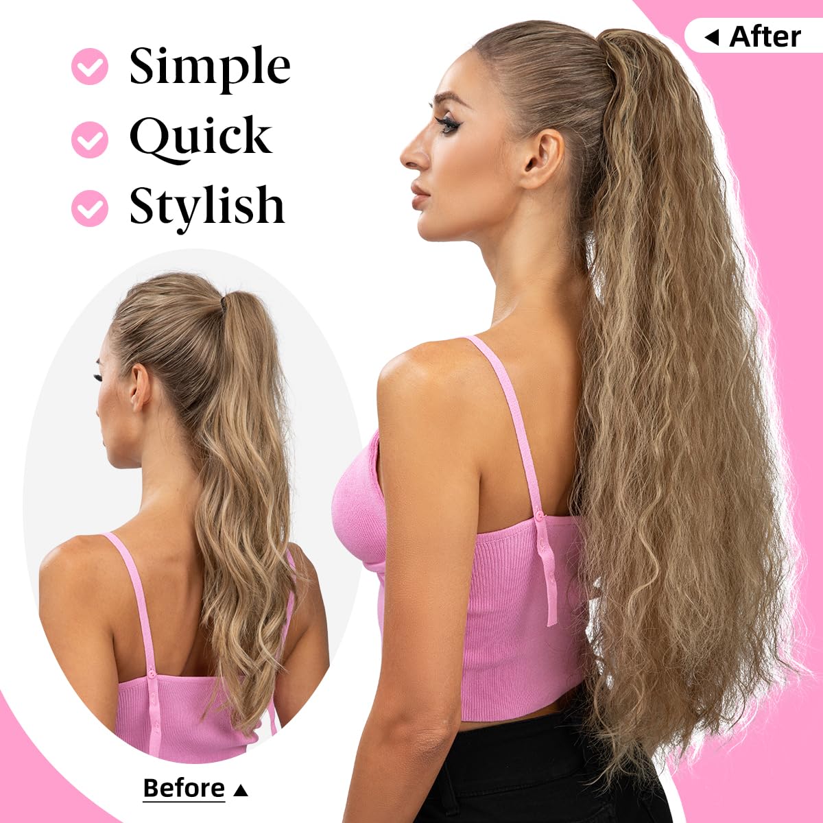 Extensión de cola de caballo con cordón, de 26 pulgadas de largo, esponjoso, ondulado, para mujeres negras, extensiones de cabello rizado para uso