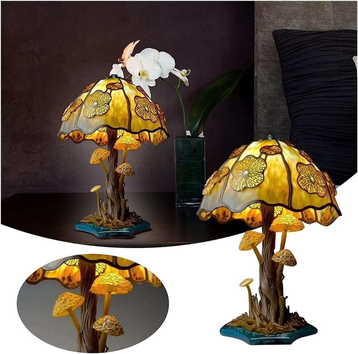 Decoración de hongos de resina, luz nocturna, lámpara de hongos, lámpara de flores, luz de hongos, decoración de setas, lámpara de noche para