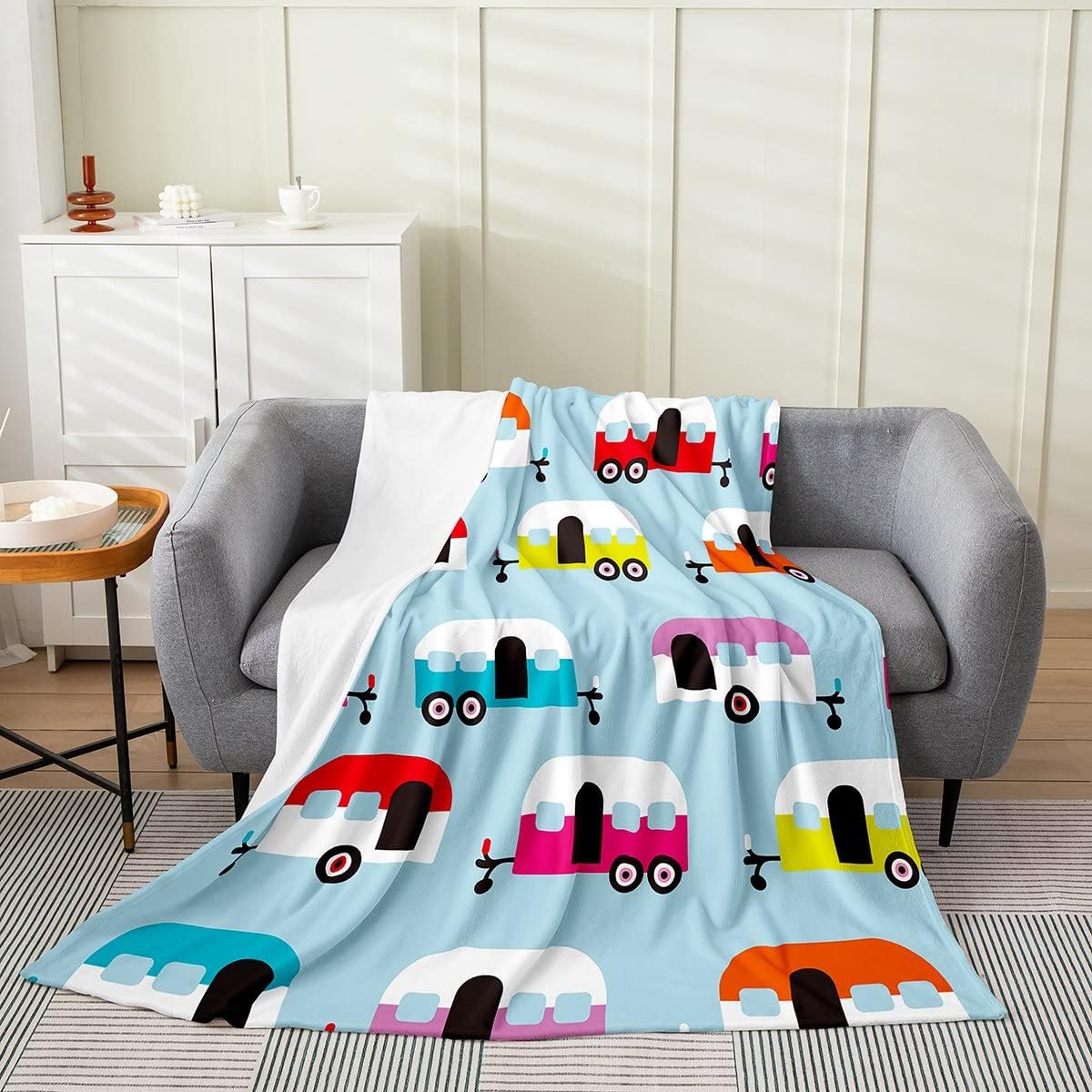 Erosebridal Manta de forro polar para caravana, tamaño individual, manta de forro polar para decoración de habitación, manta de viaje de dibujos