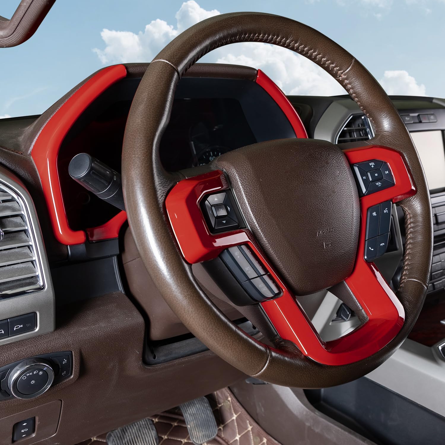 Voodonala Cubierta del panel del volante central con cubierta de tablero de salpicadero compatible con Ford F150 2015-2020 (4 unidades, ABS, rojo)