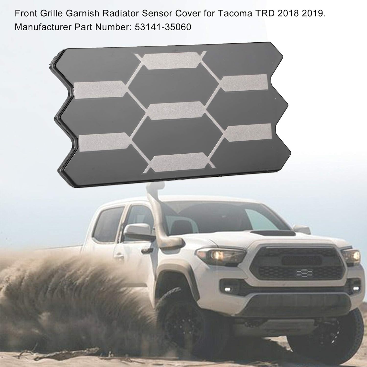 Qiilu Cubierta del sensor de radar de embellecimiento de la parrilla delantera, cubierta del sensor de radar 5314135060 para Tacoma TRD PRO 20182019