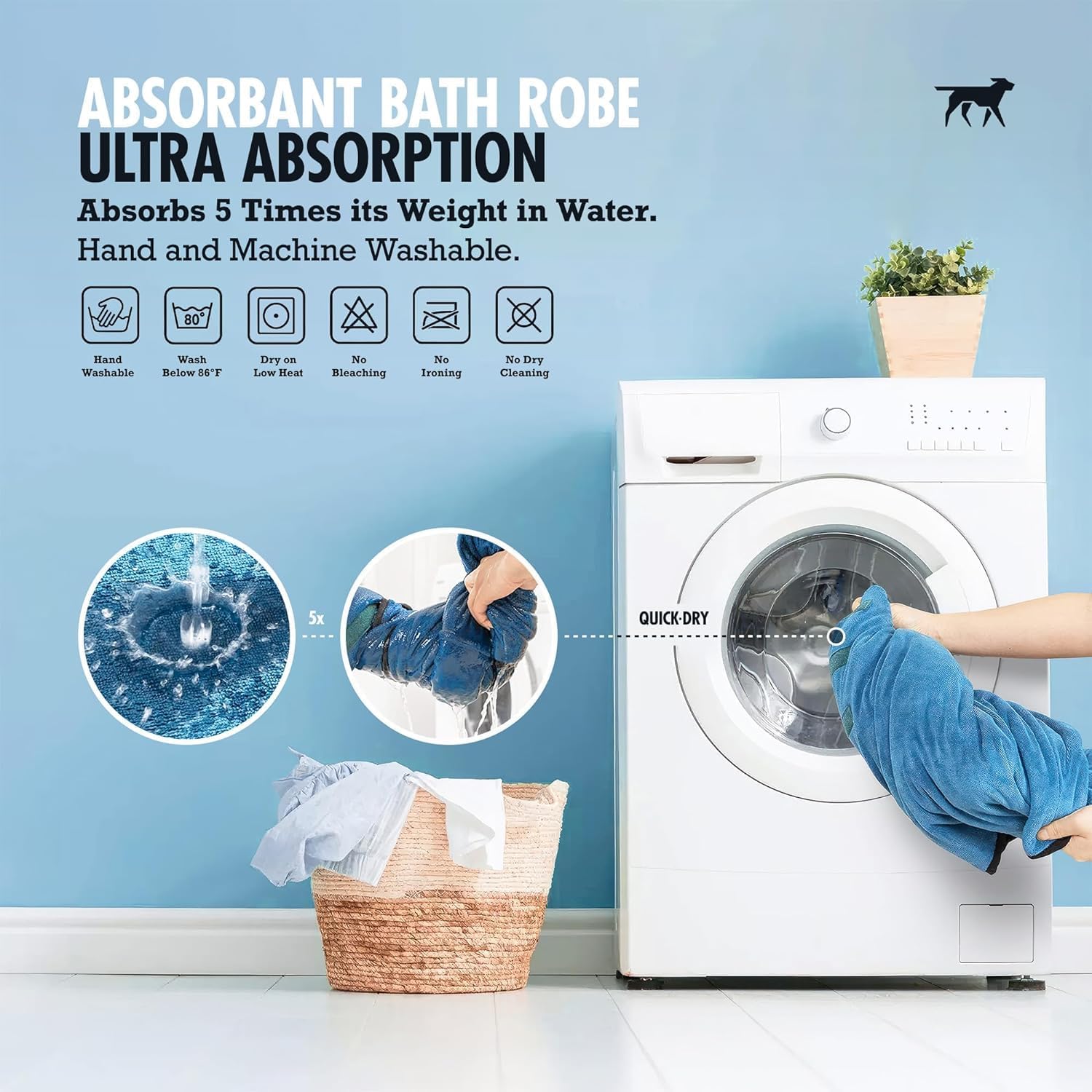 Tuff Pupper Bata de baño para perro de secado rápido, toalla de felpa de 800 GSM, bata de baño súper absorbente para mascotas y cachorros, capucha