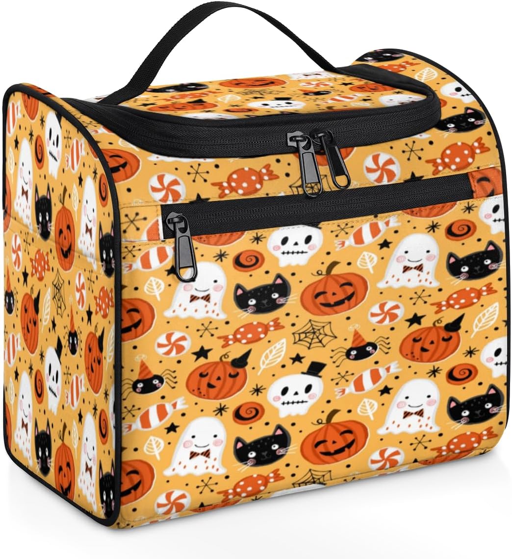 Art The Halloween Decor Toiletry Bag for Women Travel Makeup Organizer with Hanging Hook Traveling Cosmetic Bags for Toiletries Accessories