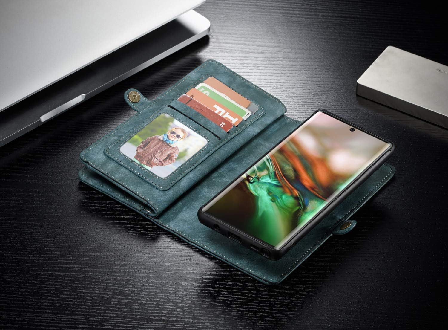 Funda tipo cartera para Samsung Galaxy Note 10 Plus, 2 en 1, de piel duradera, magnética, desmontable, con ranuras para tarjetas, cremallera y funda