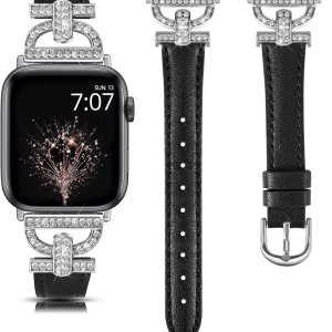 TOYOUTHS Correa de cuero compatible con Apple Watch Band 3840414244451.929 in, correa delgada y elegante para mujer con hebilla de metal de diamante TOYOUTHS Correa de cuero compatible con Apple Watch Band 3840414244451.929 in, correa delgada y elegante para mujer con hebilla de metal de diamante