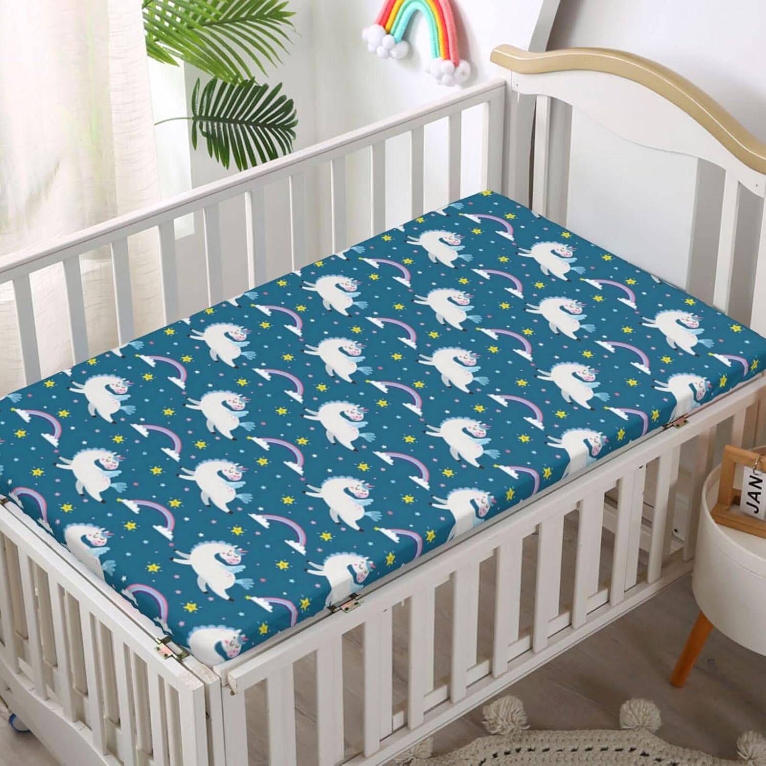 Sábanas bajeras ajustables para cuna con temática de unicornio, sábanas portátiles para cuna, suaves y elásticas, ideal para habitación de niños o