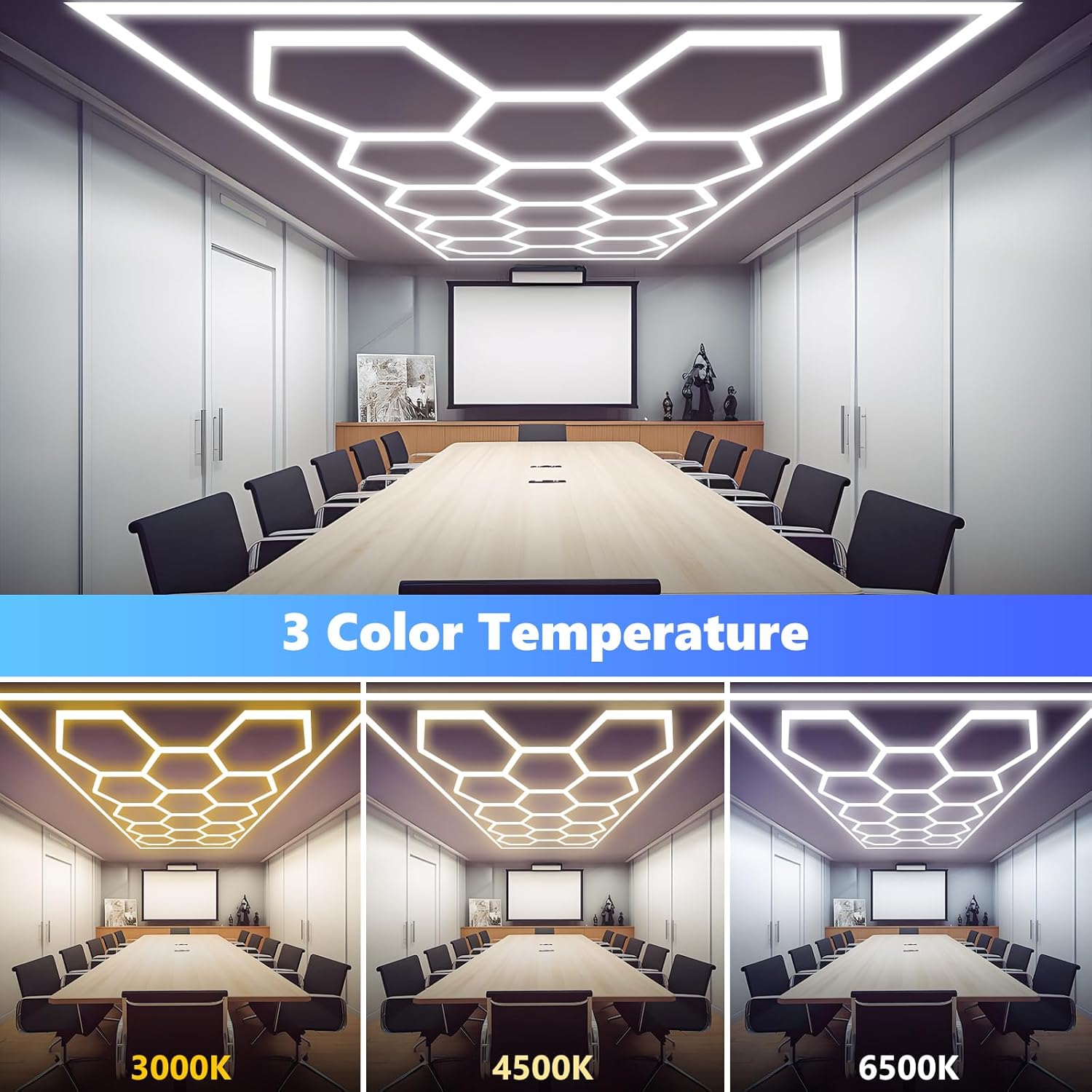 ALLYES Luces LED hexagonales  Luz hexagonal de garaje de 552 W, 66240 lm, alto brillo, 3000 K4500 K6500 K, luces ajustables CCT con interruptor