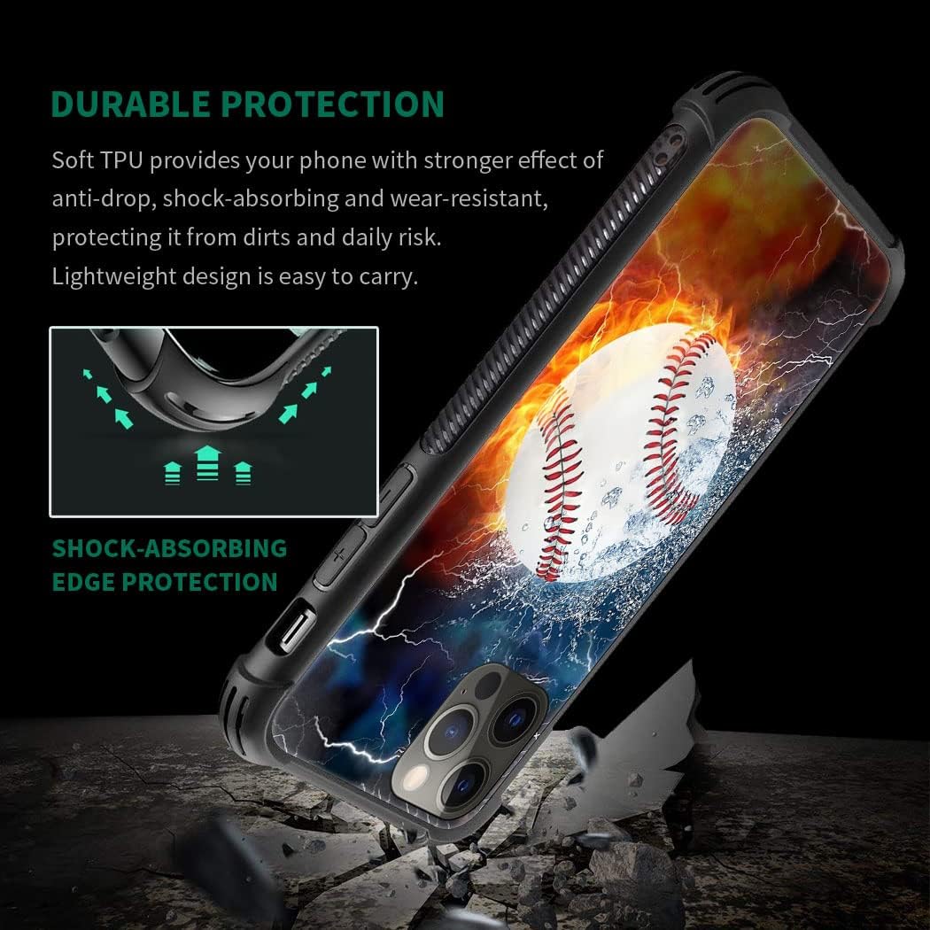 DAIZAG Funda compatible con iPhone 11 Pro Max Ice Fire Baseball Funda de teléfono a prueba de golpes suave TPU para niños y hombres, funda de regalo