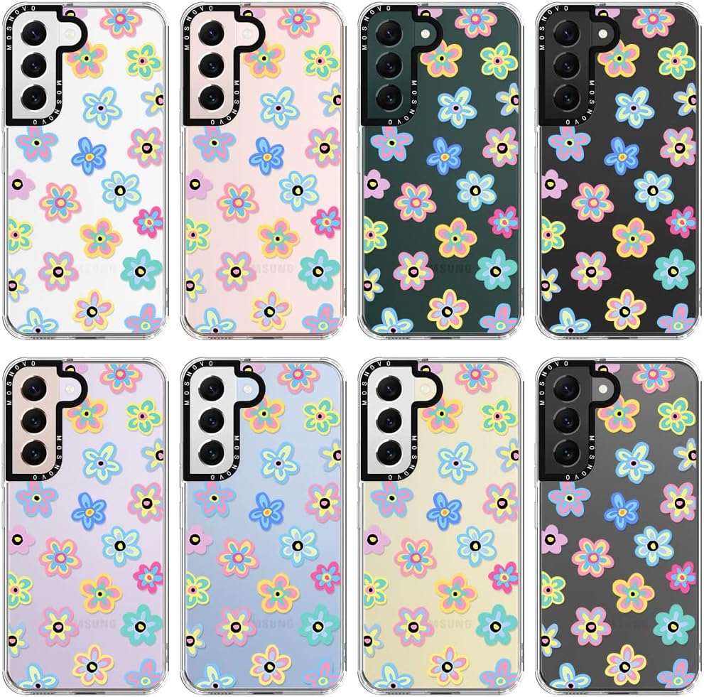 MOSNOVO Funda para Galaxy S22 Plus, funda para Samsung S22 Plus, Groovy Flowers Slim Clear Case con diseño de mujeres y niñas, a prueba de golpes,