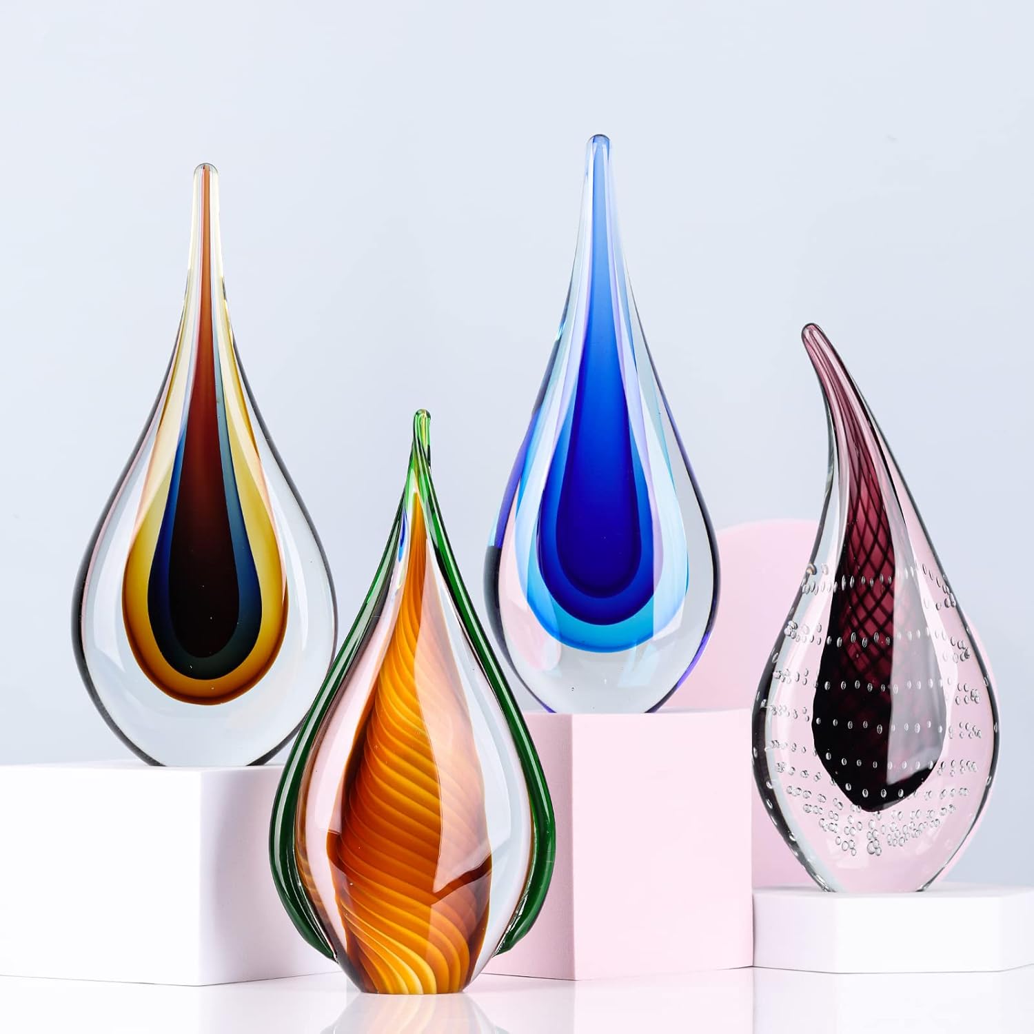 GAOSHENG Figura de vidrio soplado hecha a mano para Navidad, estatua de vidrio de arte ámbar, hermoso vidrio, estatua de lágrima de vidrio