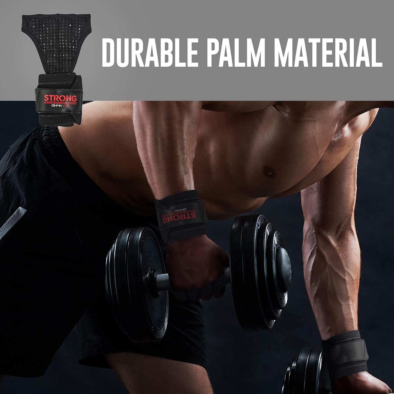 OHMY FIT Guantes de muñeca resistentes para hombre ideales para entrenamientos, gimnasio, peso muerto y crossfit con protección para la palma de la