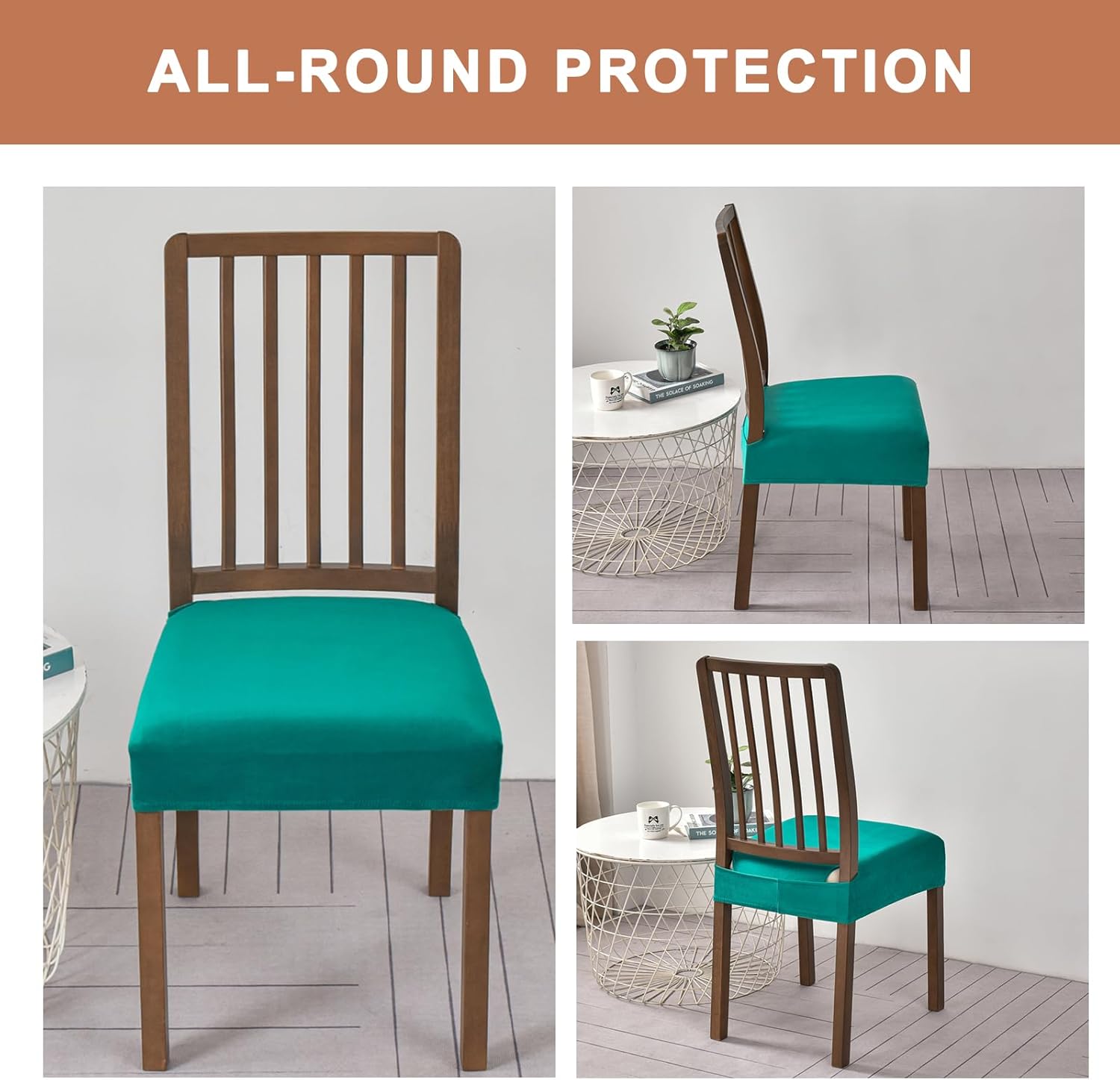Eco-Ancheng Fundas de asiento de terciopelo para sillas de comedor, 2 piezas, fundas elásticas para sillas de comedor, fundas de asiento extraíbles