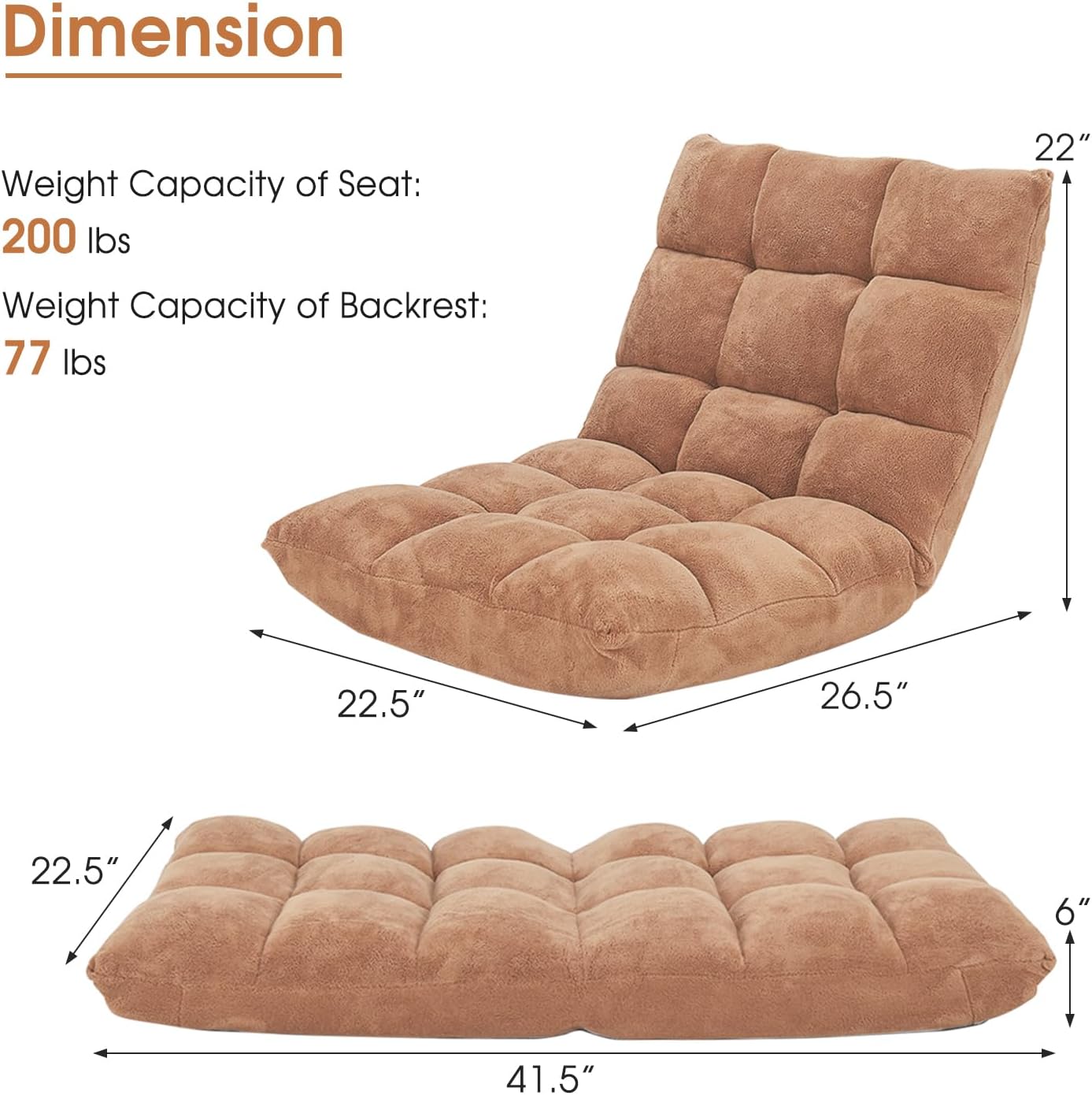 GORELAX Silla de piso de espuma viscoelástica, silla reclinable ajustable de 14 posiciones, silla de meditación acolchada plegable con soporte para