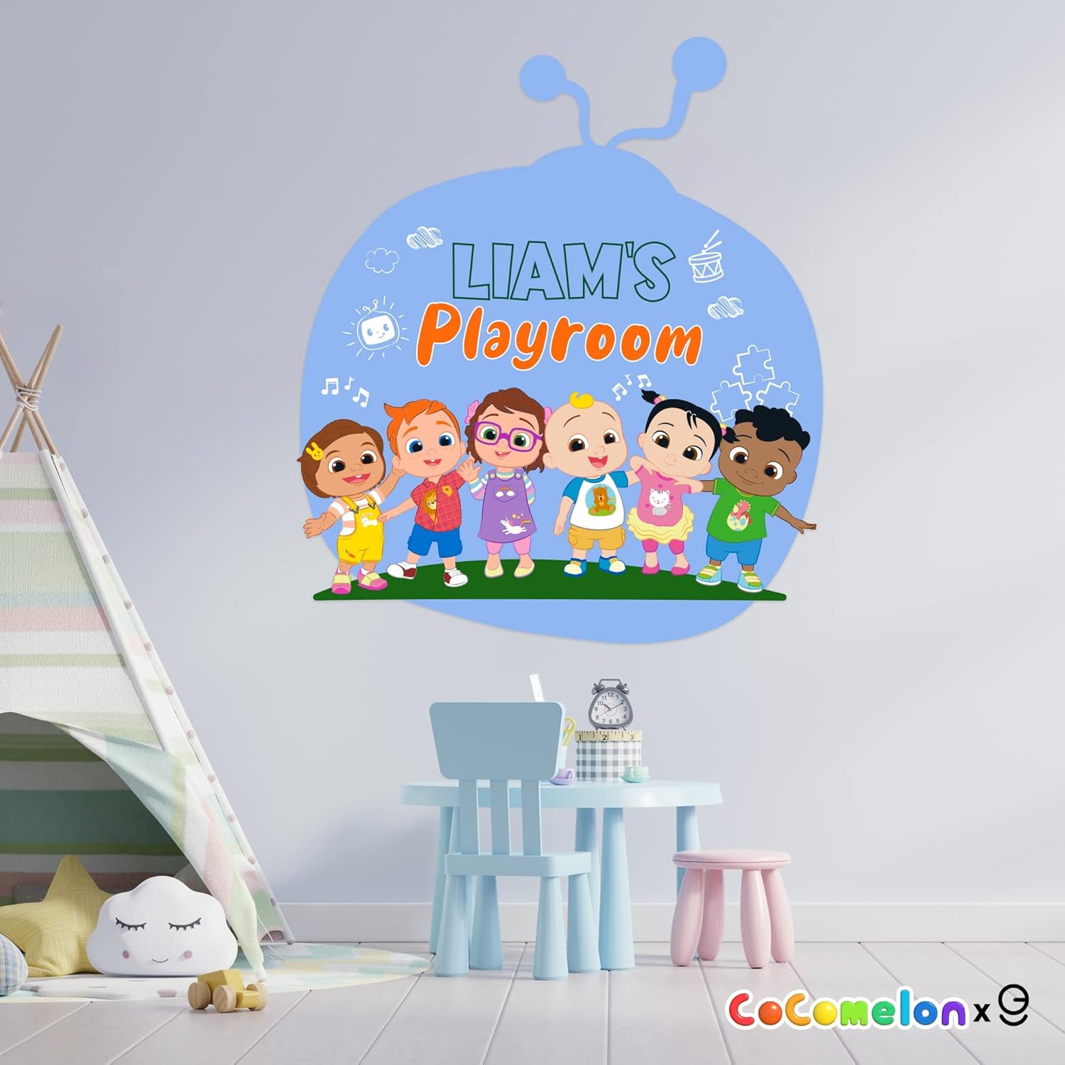 EGD CoComelon – Calcomanía de pared para niños con nombre de fuente múltiple, serie EGD X CoComelon, colección Prime, calcomanía de pared para