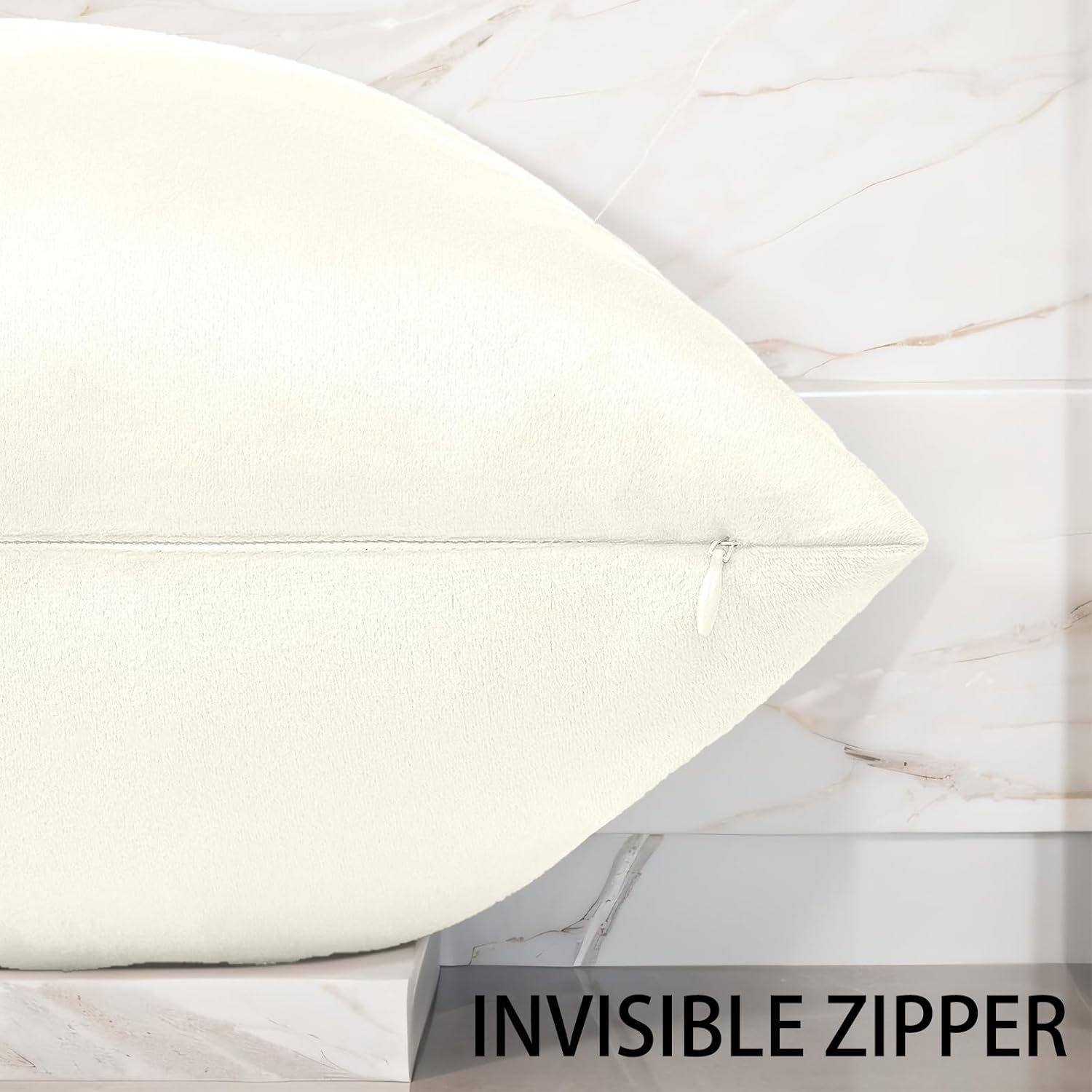 FULDGAENR Juego de 2 fundas de almohada de terciopelo de 12 x 20 pulgadas para sofá, color blanco crema, fundas decorativas para cojín lumbar de 12