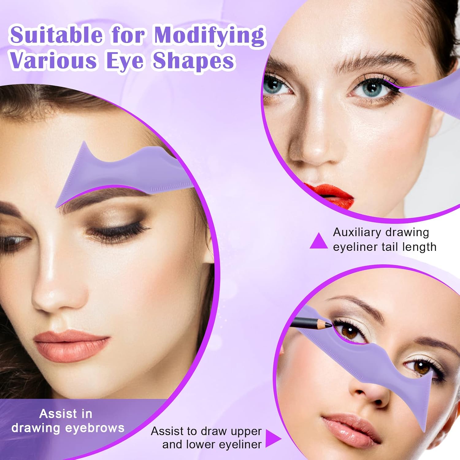 Catcan Plantillas delineador de ojos 5 en 1 para ojos, herramienta multifuncional delineador de ojos, herramienta reutilizable de silicona para