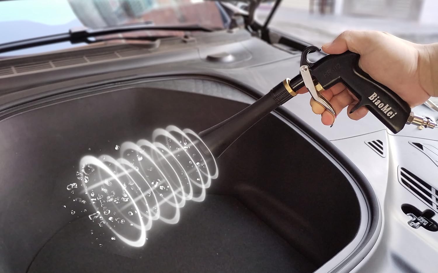 BIAOMEI Pistola de limpieza interior de coche de alta presión para detalles, limpieza de automóviles, pistola de lavado en seco con cepillo (nuevo
