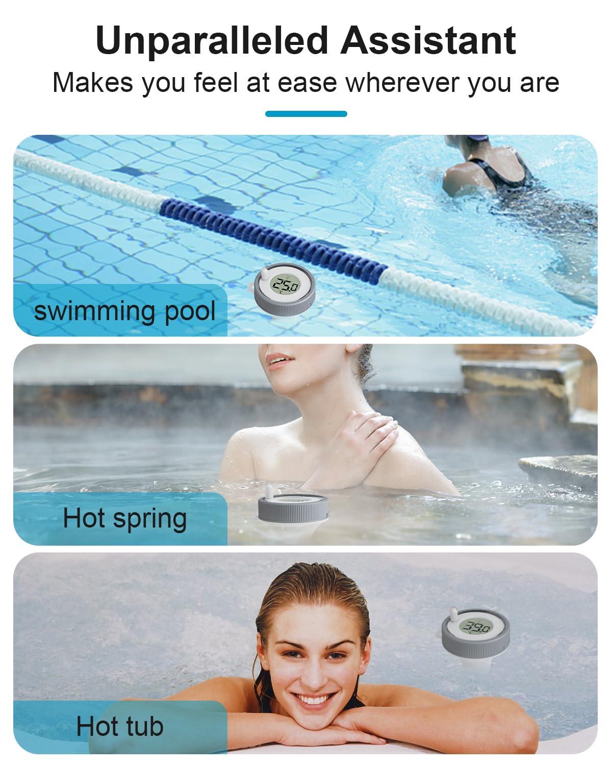 Termómetro digital para piscina al aire libreinterior, inalámbrico, flotante, fácil lectura, IP67, impermeable, con monitor de temperatura para