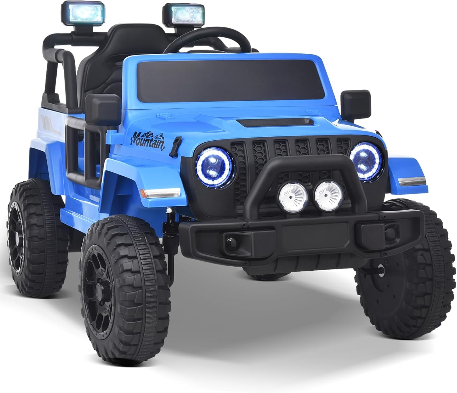 Joywhale Vehículo eléctrico motorizado para niños de 12 V, con control remoto, suspensión de 4 ruedas, luces LED, música y FM, cinturón de