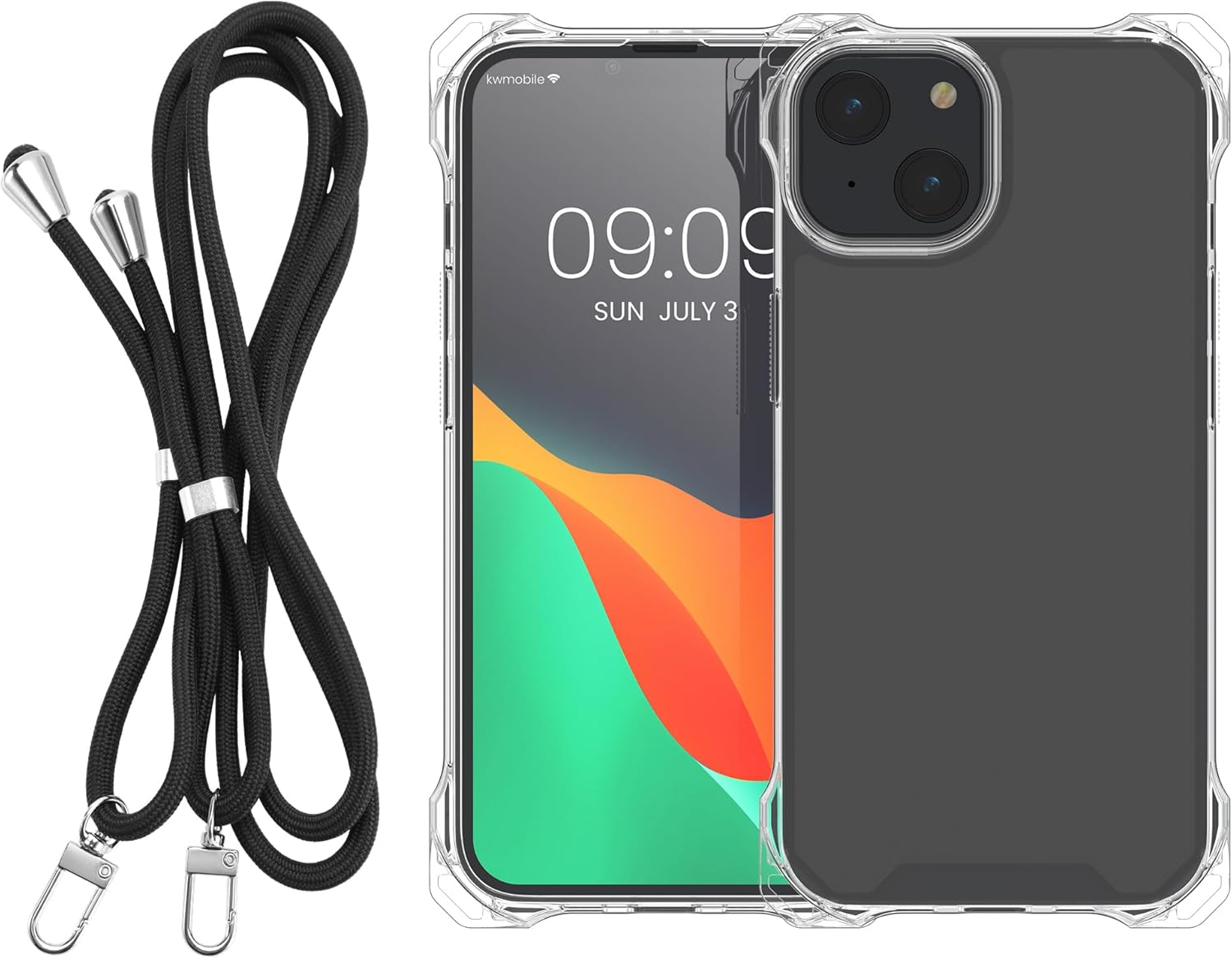 kwmobile Funda cruzada compatible con Apple iPhone 13  iPhone 14 – Funda de policarbonato  TPU con correa – transparentenegro