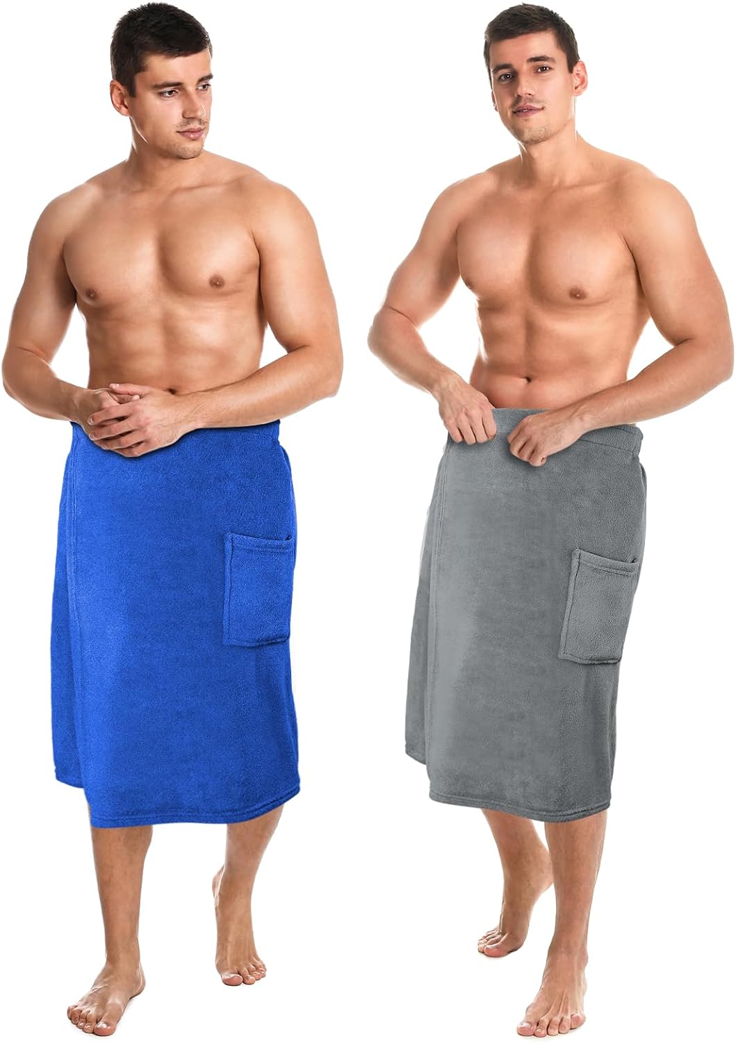 Tudomro 2 toallas envolventes para el cuerpo para hombre, toallas de sauna ajustables, con bolsillo, para después de la ducha, toallas de baño de