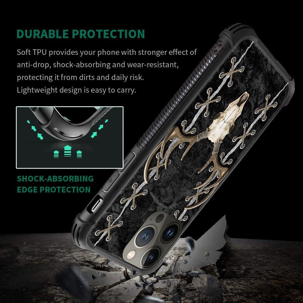 DAIZAG Funda compatible con iPhone 15 Deer Skull Hunter Caza Teléfono Caso a prueba de golpes suave TPU Funda para iPhone 15
