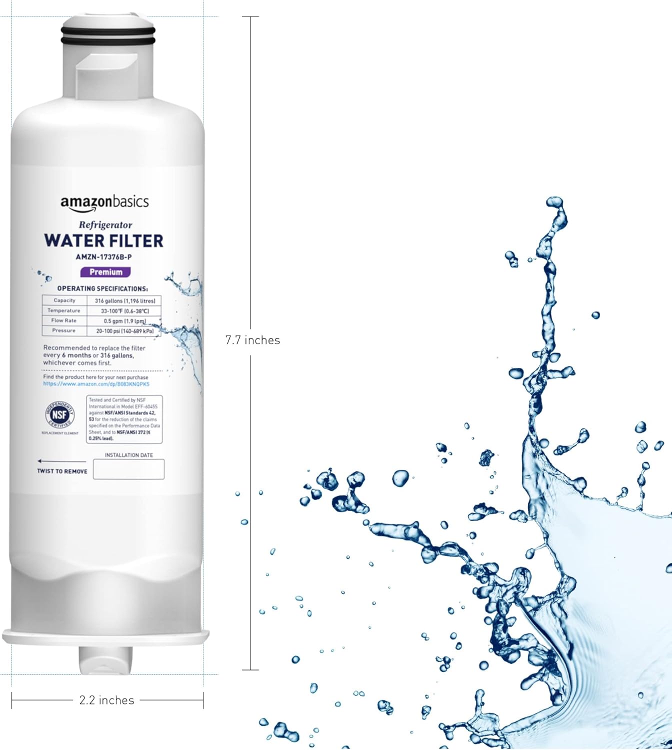 Tienda Basics Reemplazo Samsung DA97-17376B, HAF-QINEXP Filtro de agua para refrigerador, paquete de 3, filtración premium