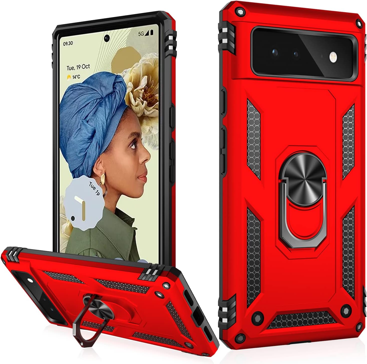 IKAZZ Funda adecuada para Google Pixel 6A, grado militar, a prueba de golpes, resistente, para pasar la prueba de caídas de 16 pies con soporte