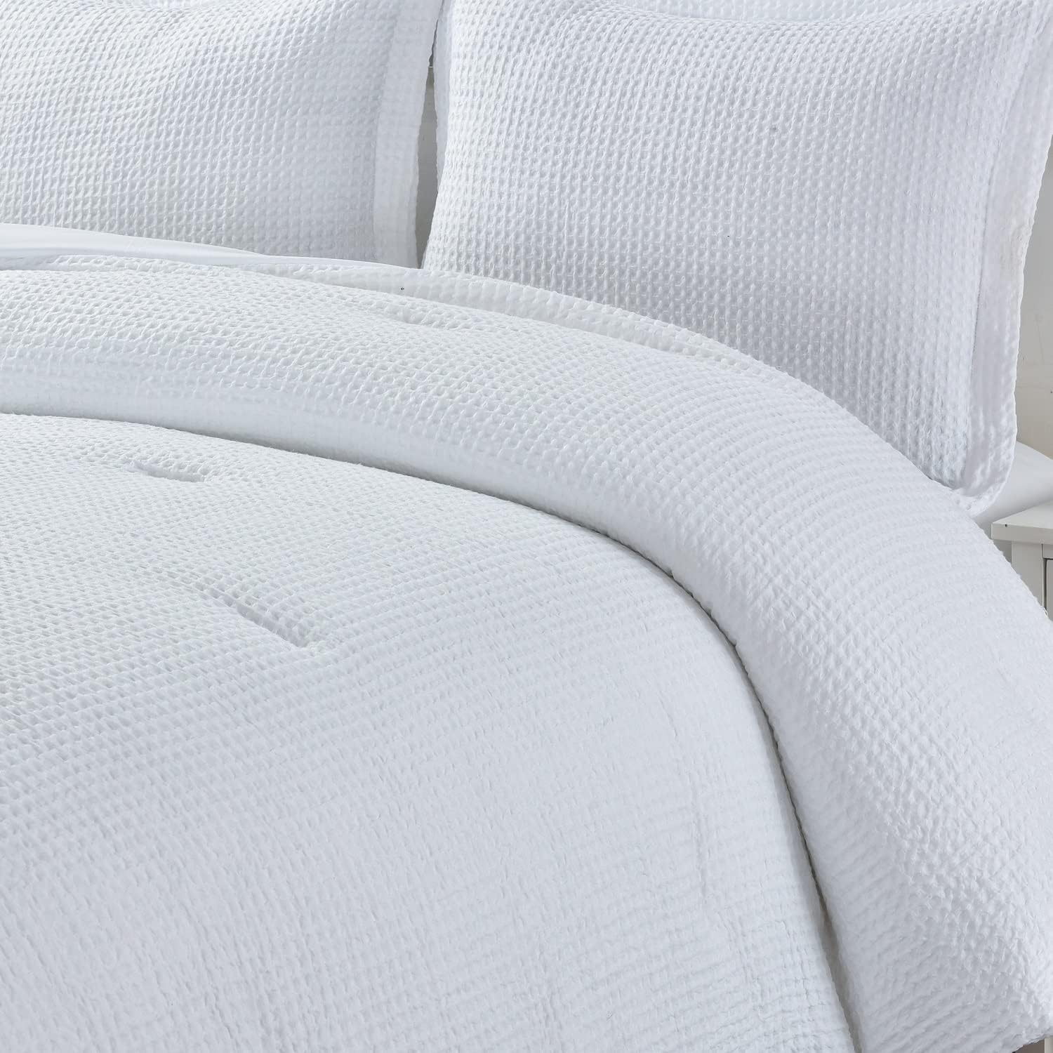 Chezmoi Collection Wilmer – Juego de edredón de 3 piezas con tejido de gofre, suave y acogedor para todas las estaciones, tamaño Queen, color blanco