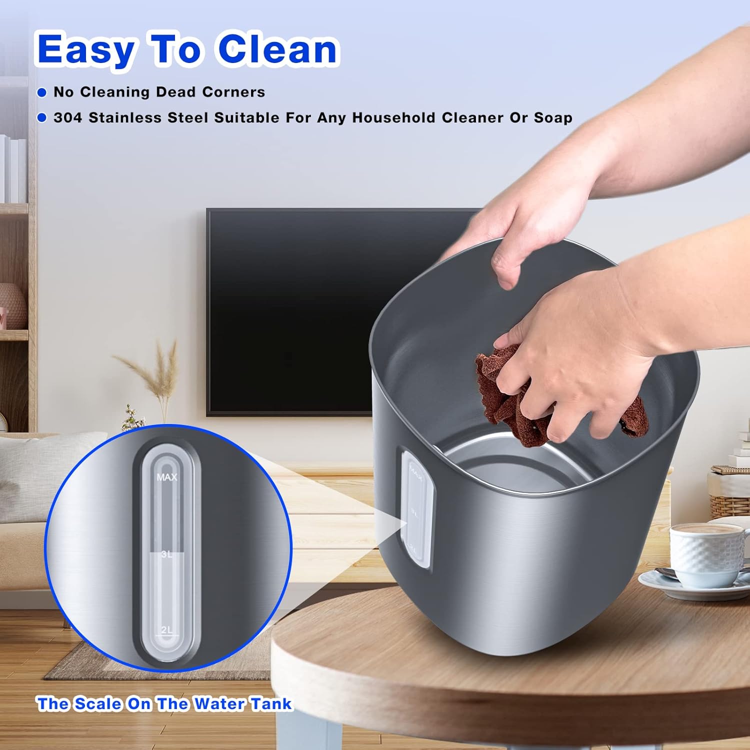 Humidificador ultrasónico de niebla fría de 4 litros con tanque de acero inoxidable 304, control automático de humedad, luz nocturna y temporizador,