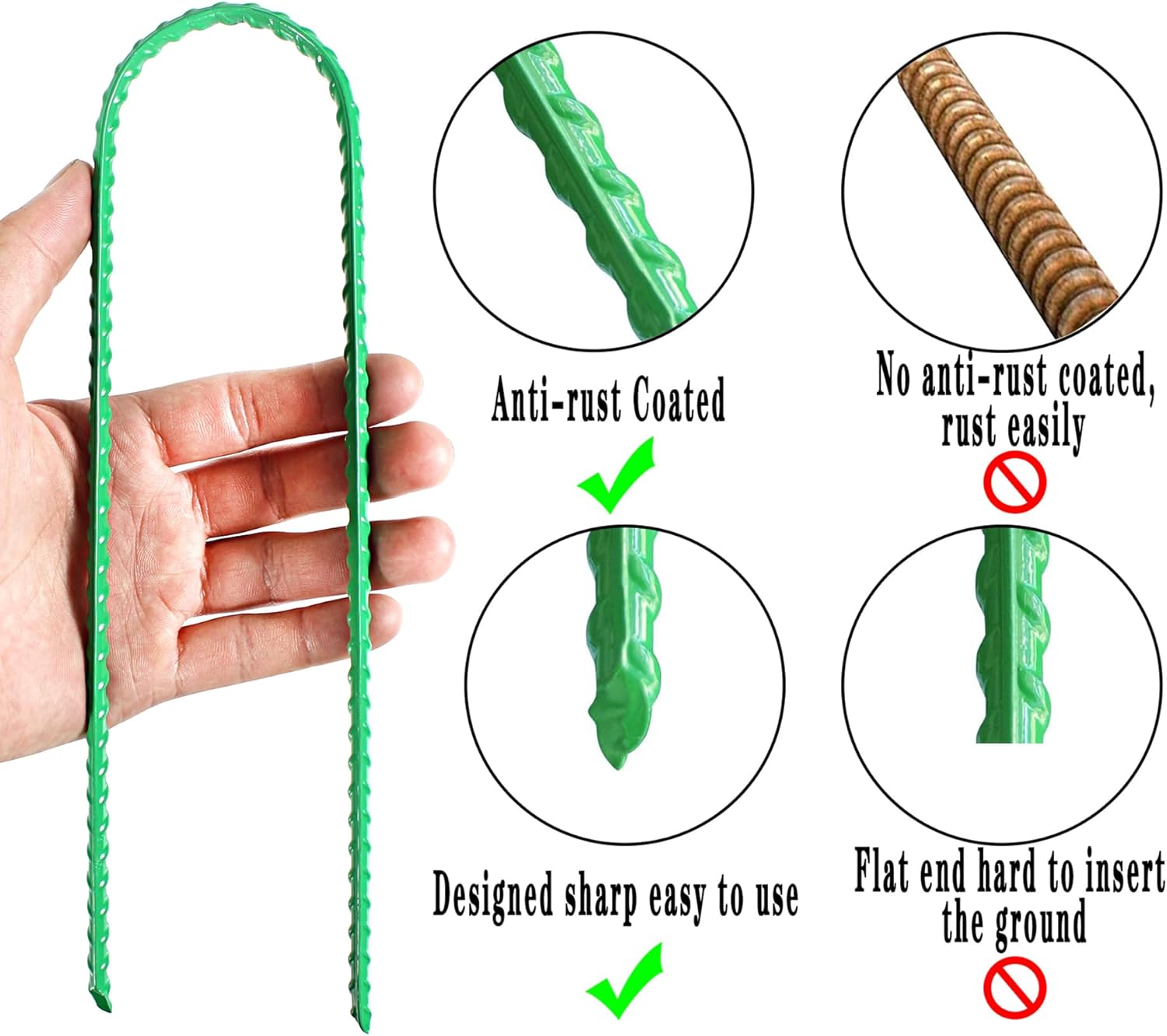Estacas de viento para trampolines de 10 x 2 pulgadas, estacas de acero resistentes en forma de U, anclajes de suelo con extremo afilado para tienda