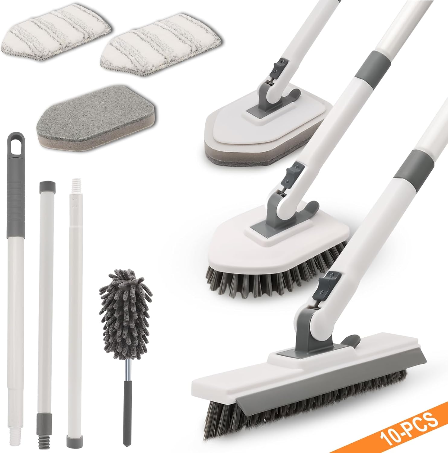Cepillo de limpieza 4 en 1 con mango largo, cepillo de limpieza para bañera y azulejos con mango largo extensible, cepillo de cerdas desmontables
