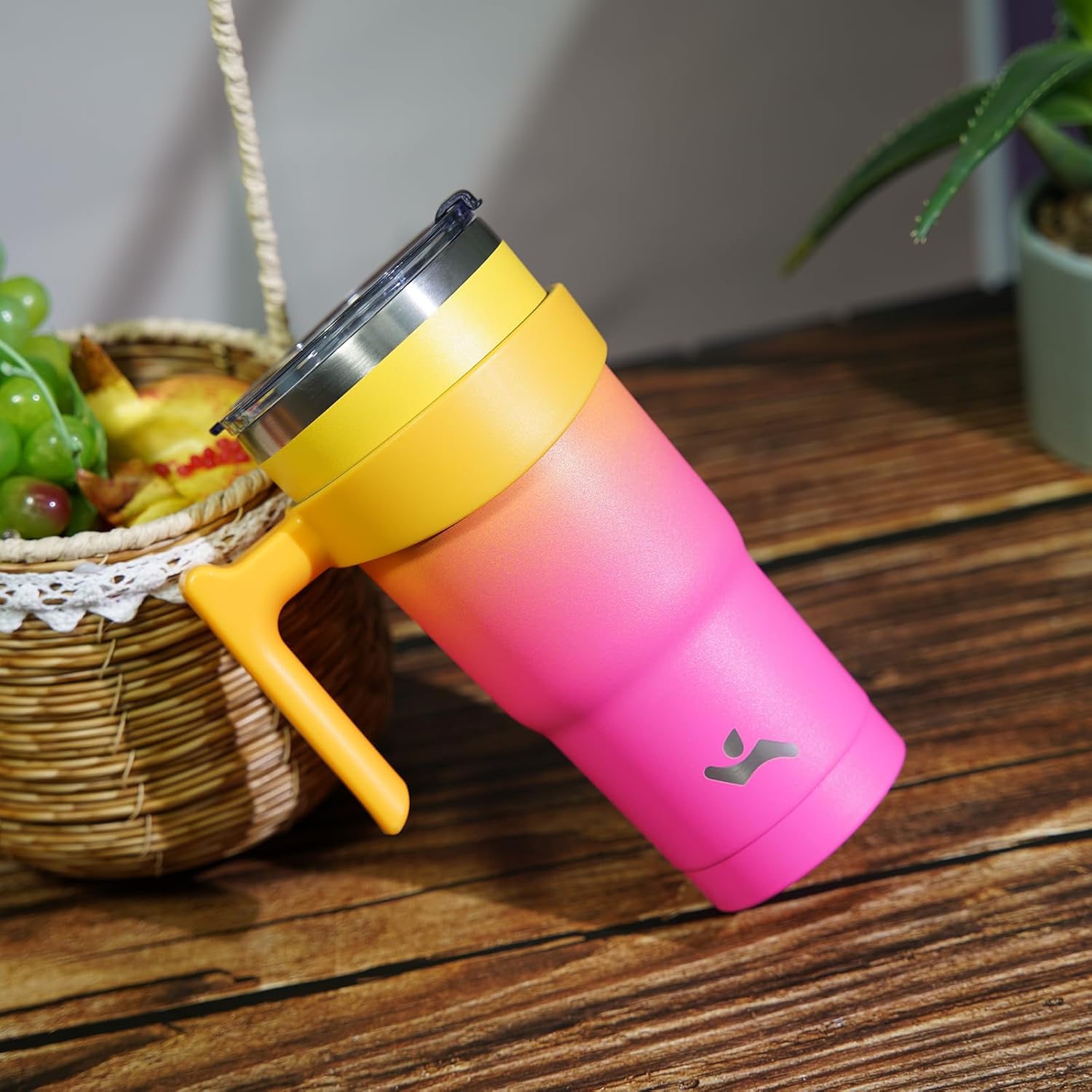 Vaso de 20 onzas con asa y 2 pajillas, 2 tapas, botella de agua aislada de acero inoxidable al vacío, taza de viaje reutilizable, arcoíris