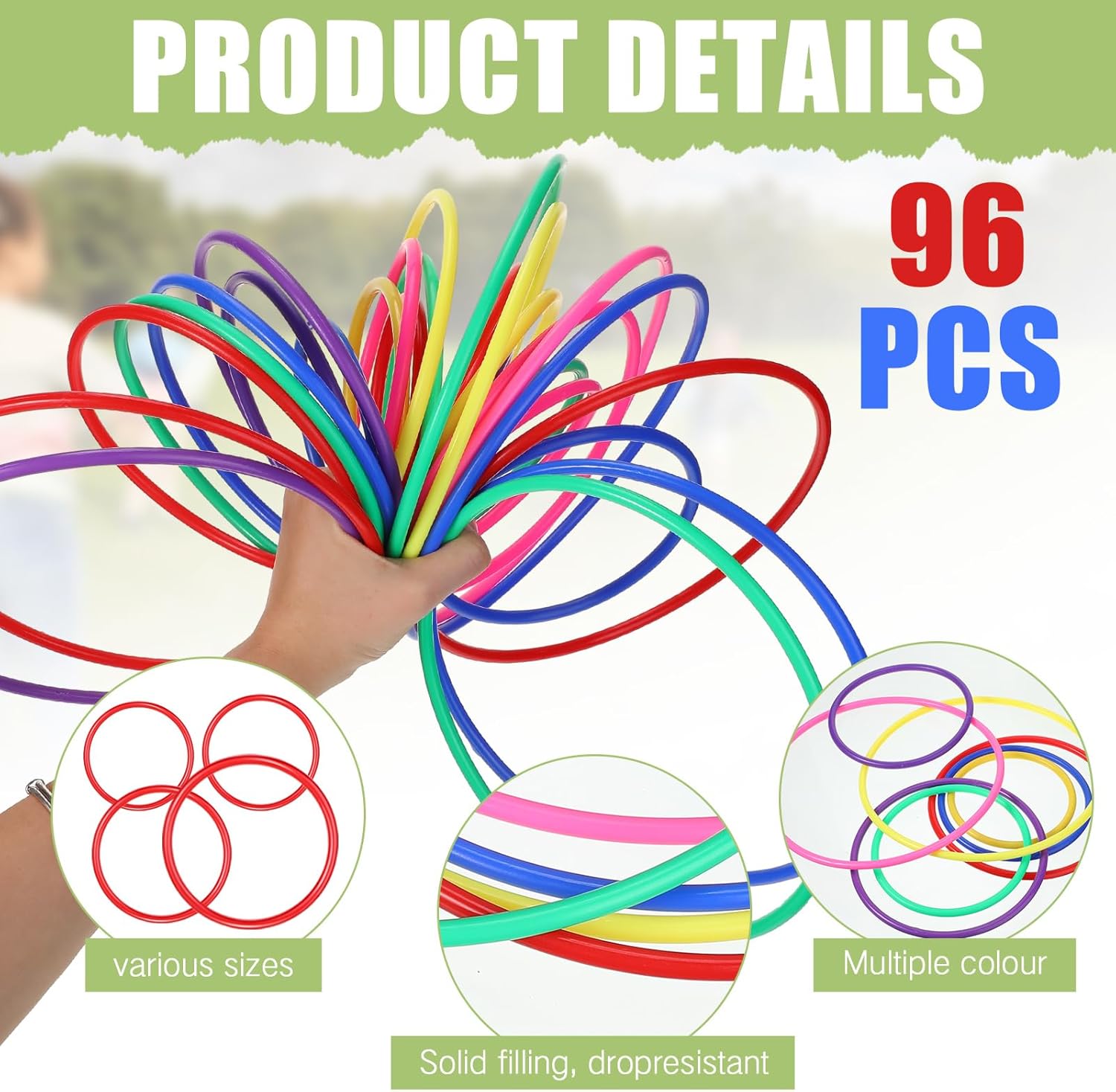 96 anillos de plástico multicolor para lanzar carnaval para niños, juegos de práctica de velocidad y agilidad, juegos de jardín, patio trasero,