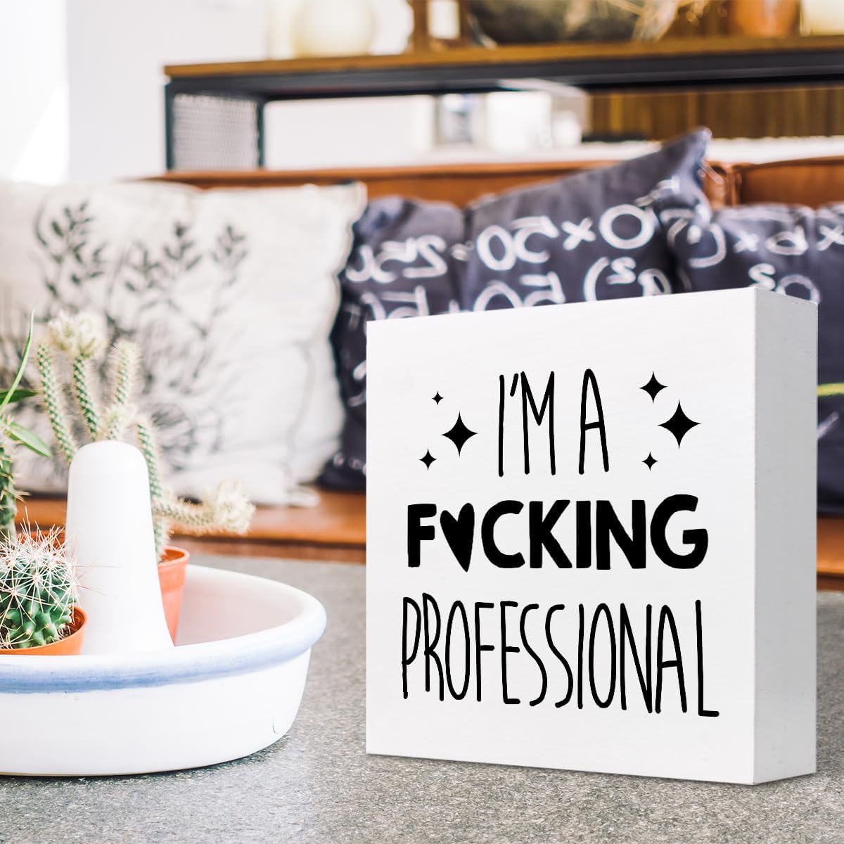 Cartel de madera divertido con texto en inglés “I’m a Professional Wood Block Box” para decoración de escritorio para el hogar, oficina, estantería,