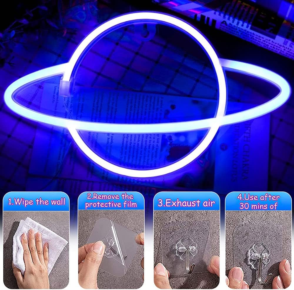 Lámpara de neón de planeta, lámpara de letreros de neón LED, fuente de batería, tira de luz de neón flexible, luz decorativa para colgar, luz