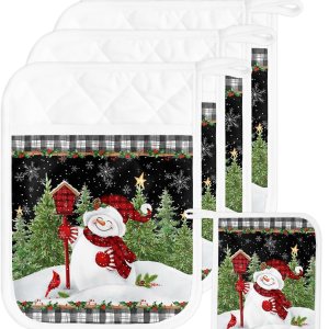 Juego de 5 soportes para ollas de Navidad para cocina, antideslizante y aislamiento térmico, juego de agarraderas de tela de toalla con bolsillo, Juego de 5 soportes para ollas de Navidad para cocina, antideslizante y aislamiento térmico, juego de agarraderas de tela de toalla con bolsillo,