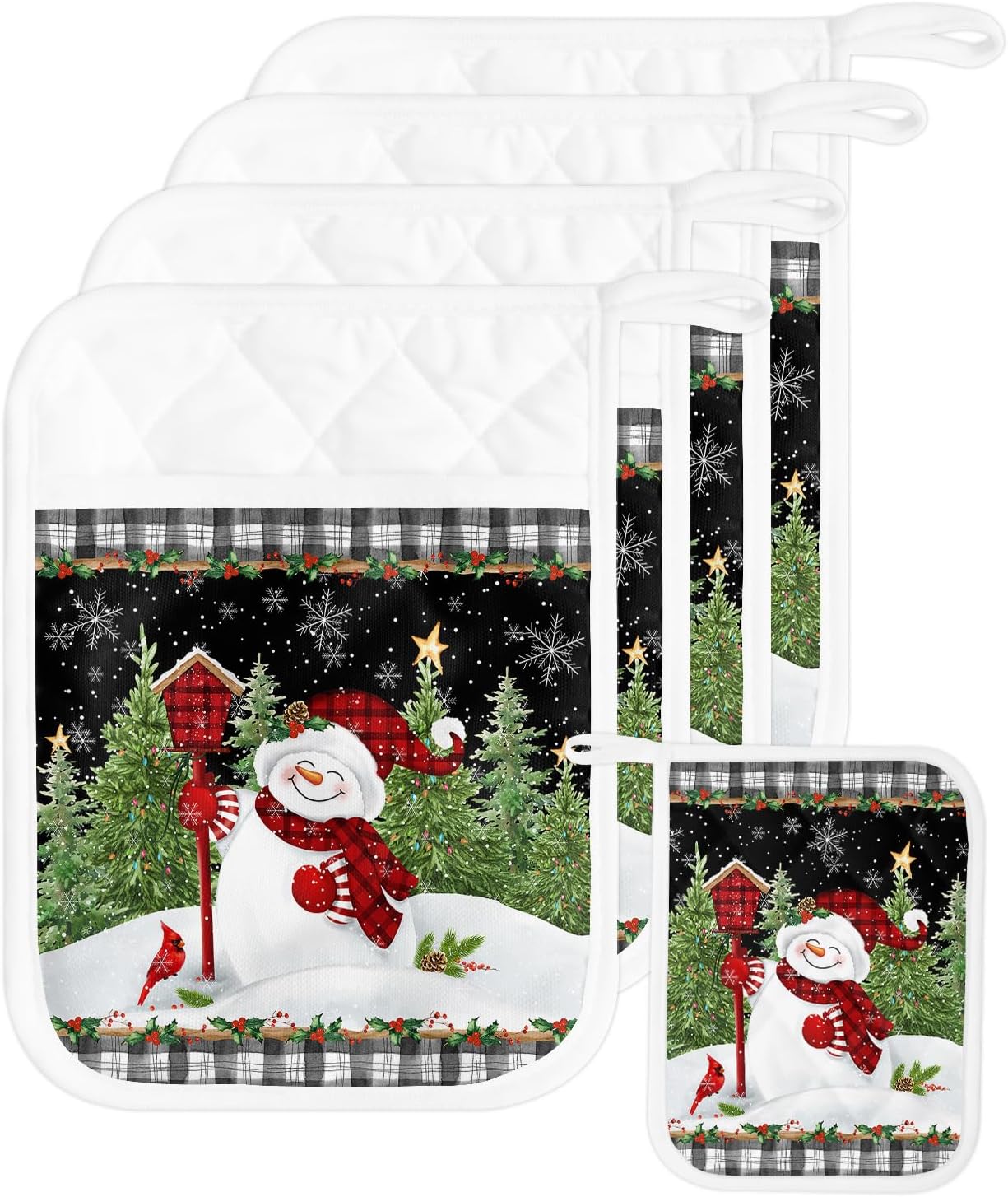 Juego de 5 soportes para ollas de Navidad para cocina, antideslizante y aislamiento térmico, juego de agarraderas de tela de toalla con bolsillo,
