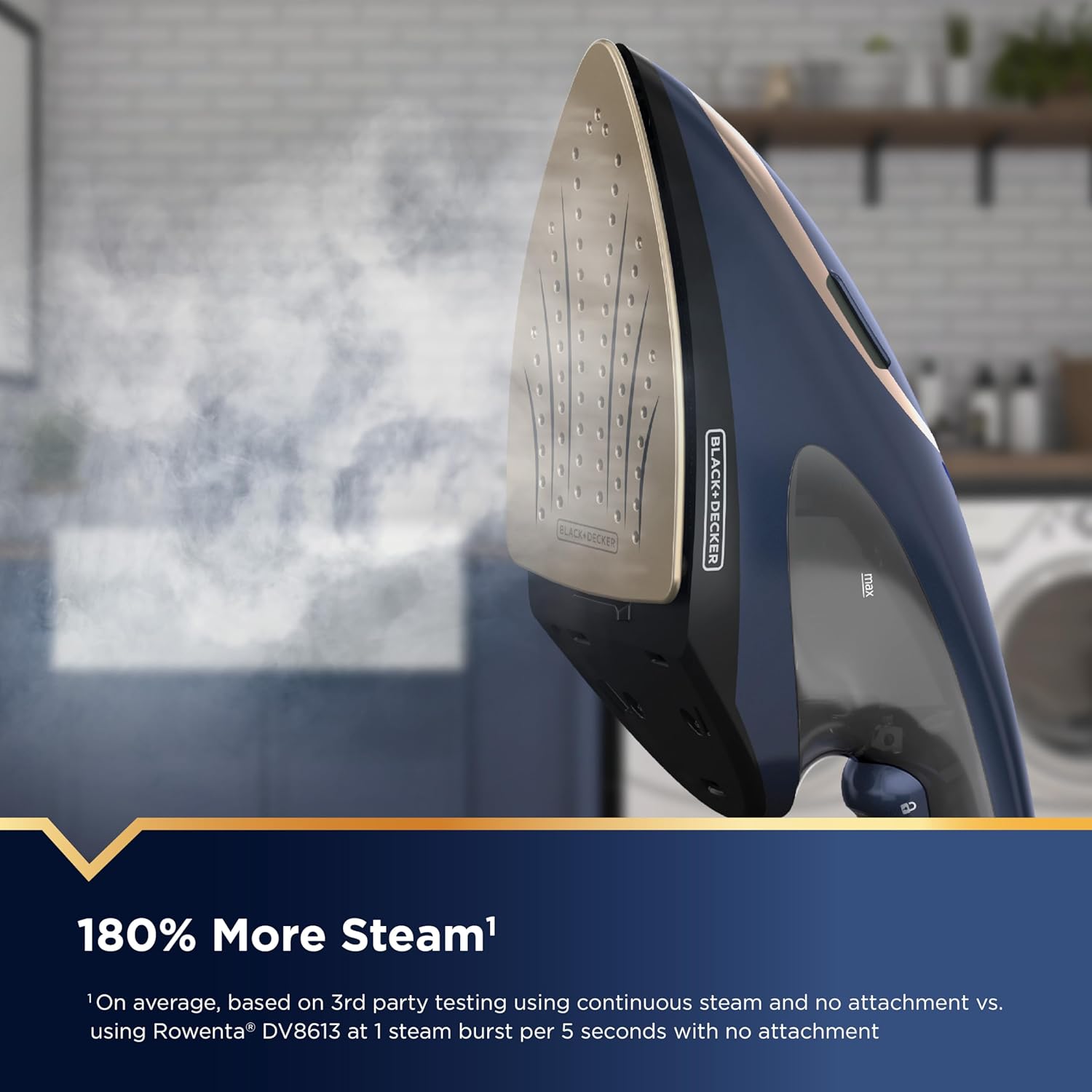 BLACK+DECKER Press & Steam – Plancha y vaporera 2 en 1, 180% más de vapor y tecnología de una temperatura, suela de cerámica, segura en todo tipo de