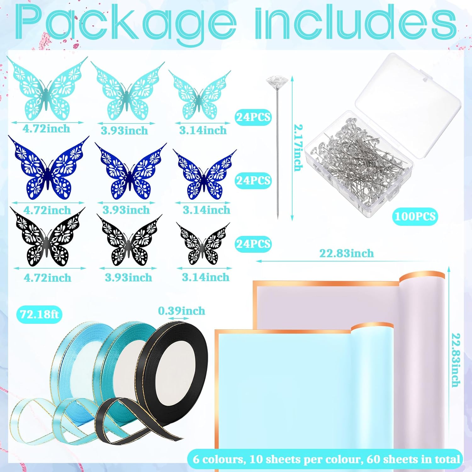 Qilery 243 piezas de papel de regalo para ramo de flores, impermeable, suministros de floristería con decoración de mariposas, coronas, cintas,