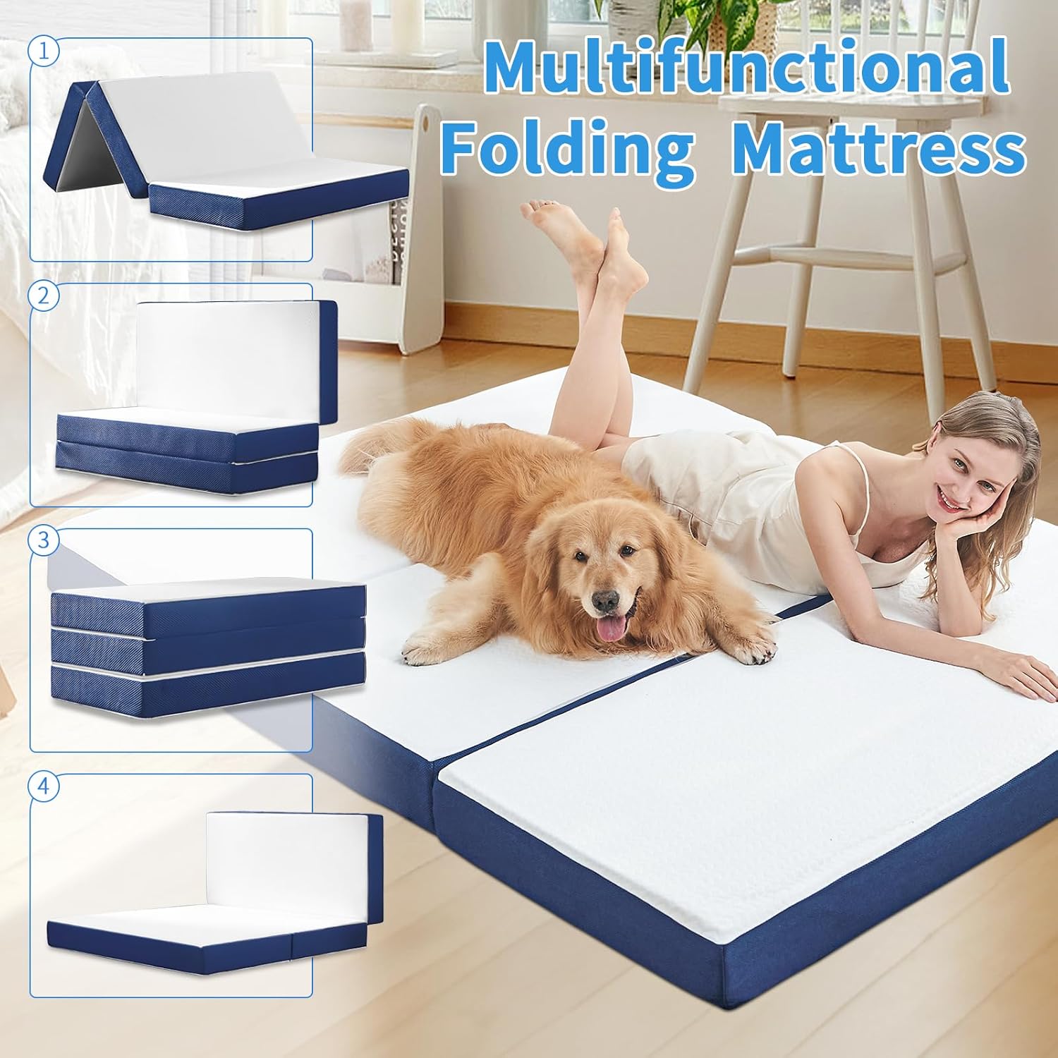 CYMULA Folding Mattress Full Size,4 inch Memory Foam Tri Fold Mattress,Portable Folding Mattress with Washable Cover, Foldable Mattress Topper Full