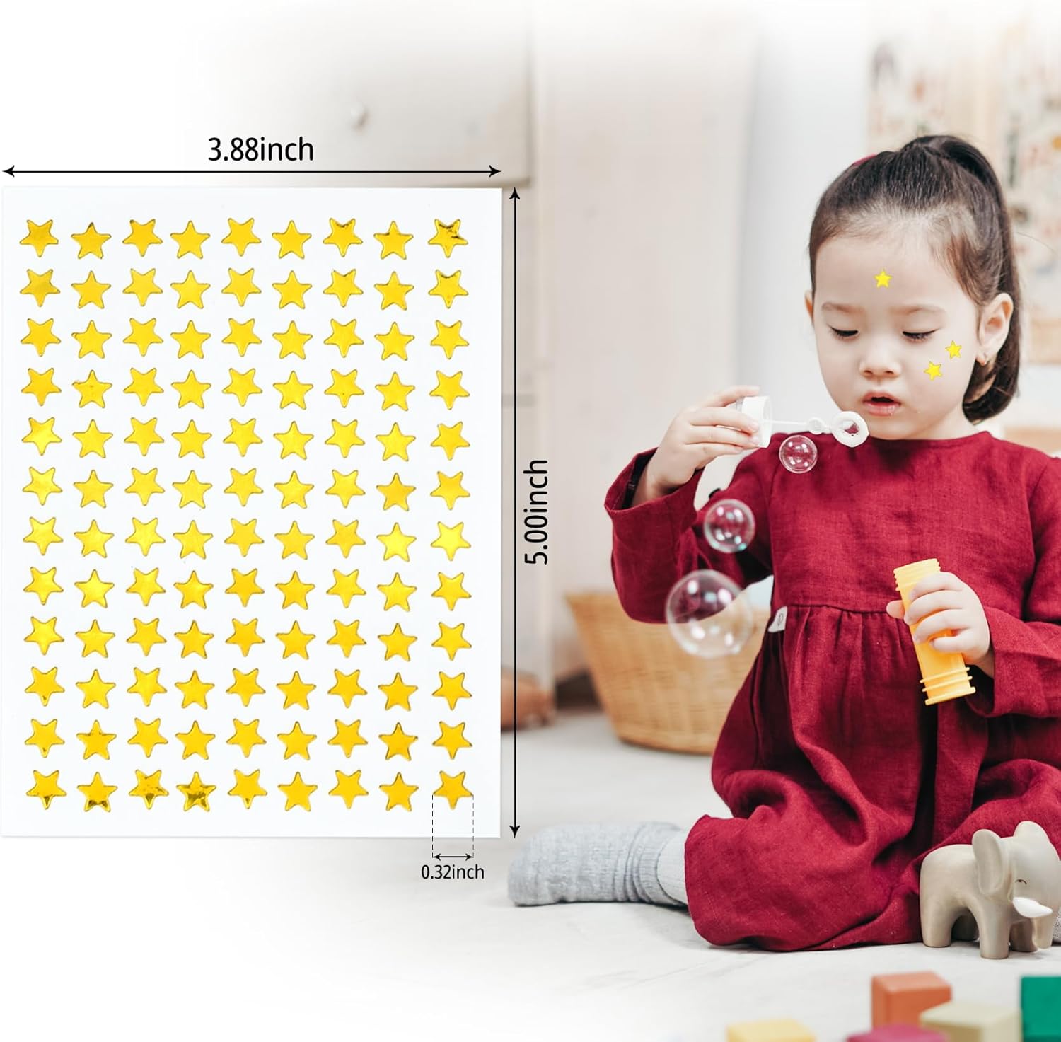 Calcomanías de estrella dorada de 0.3 pulgadas de diámetro, 3240 piezas, 30 hojas, calcomanías de recompensa para niños, ideales para gráficos de