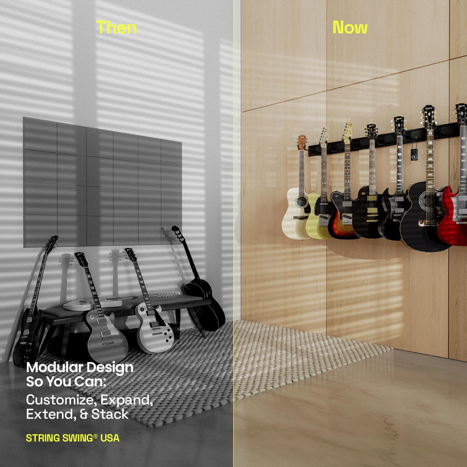 String Swing Soporte de pared para guitarra, soporte para guitarras múltiples, soporte de guitarra colgante para guitarras acústicas y eléctricas,