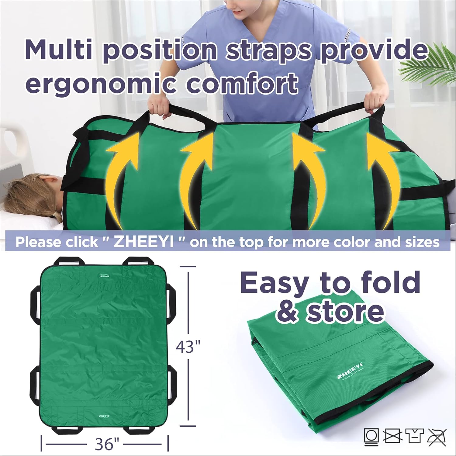 Almohadilla de cama de posicionamiento con asas reforzadas, asistente de hoja de transferencia de pacientes de 43 x 36 pulgadas para levantamiento