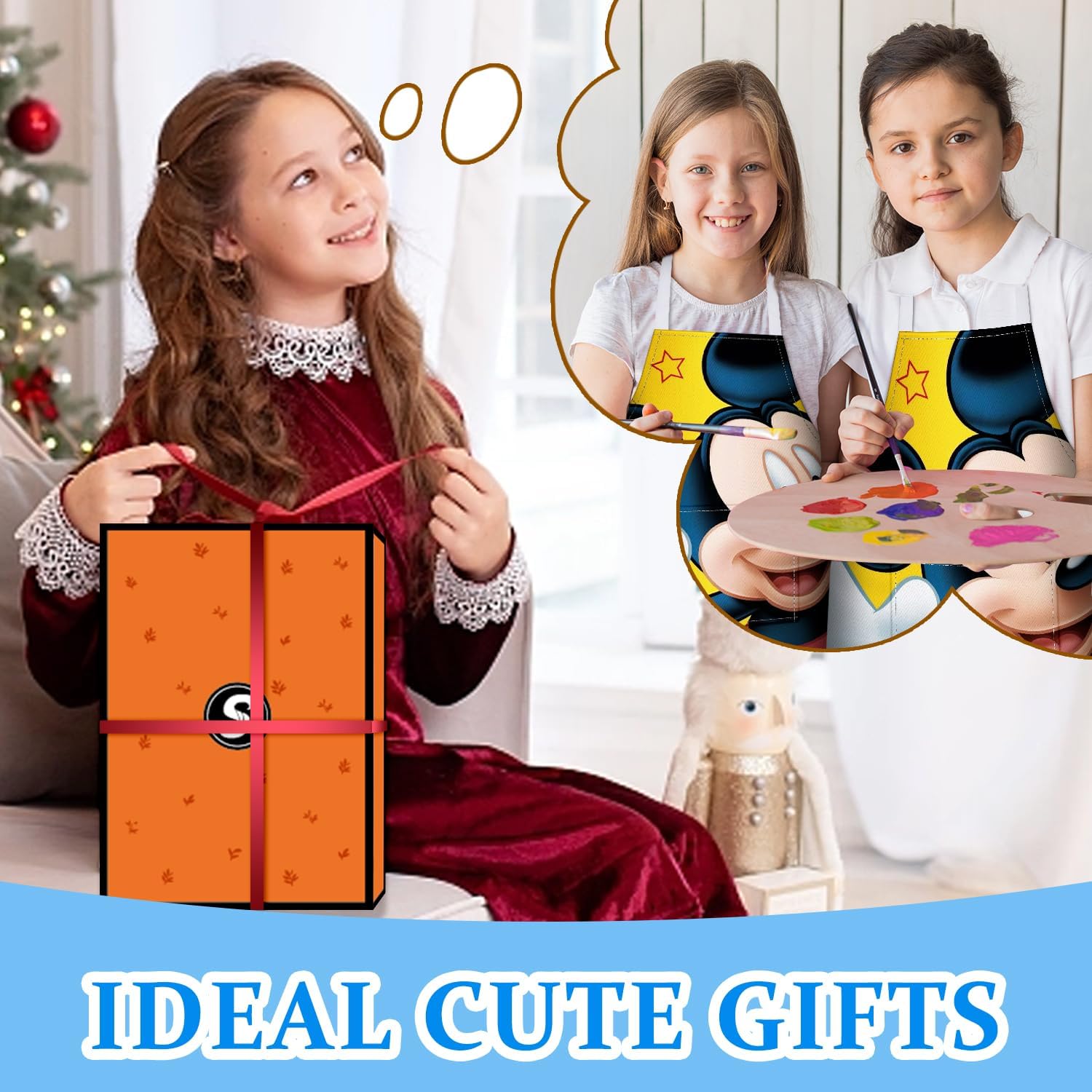 Akkya Delantales de cocina para niños pequeños, delantal de pintura de chef con bolsillo, para hornear, arte, jardinería, bata personalizada para
